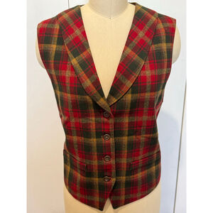 Women's Pendleton Plaid Wool button front Vest Red/Green/ bronze Size 14